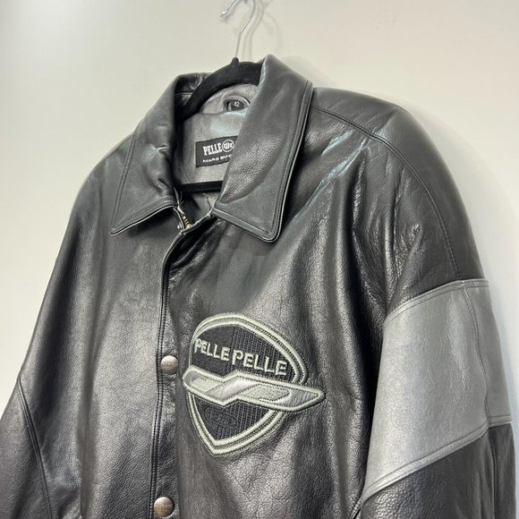 PELLE PELLE Marc Buchanan grey black embellished leather bomber jacket 42 - Picture 5 of 16